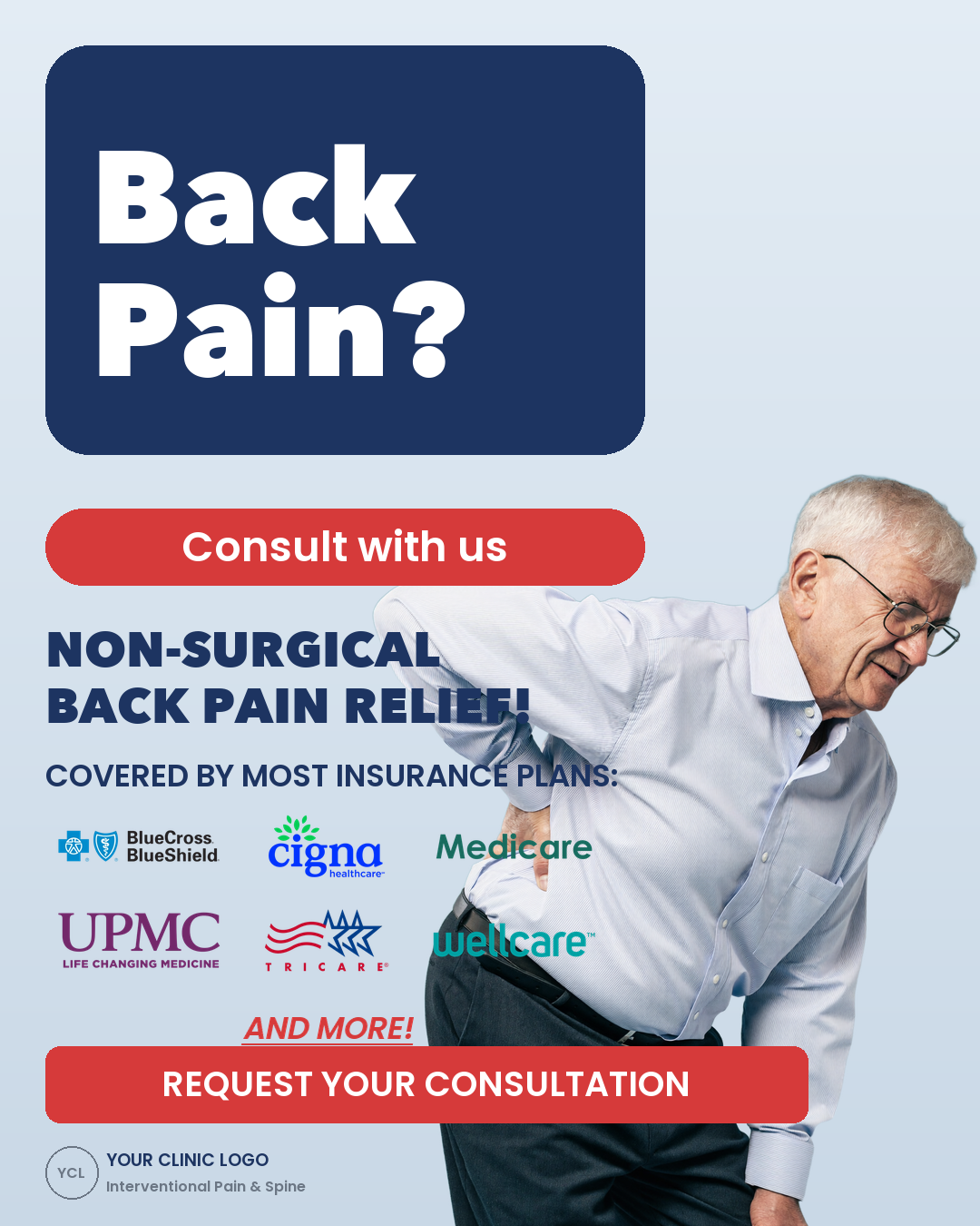 Static ad: back pain consultation, non-surgical back pain relief